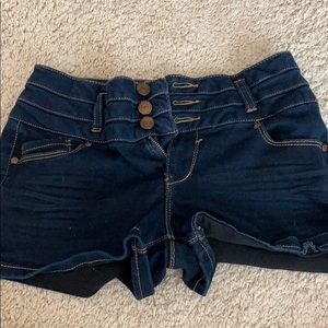 Dark washed jean shorts that are super stretchy